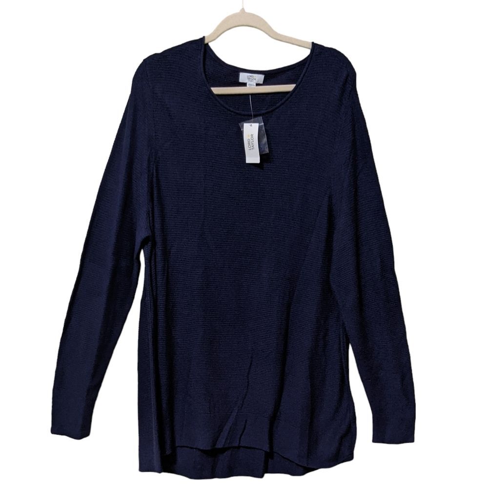NWT Lord & Taylor cotton blend long line tunic navy pull over sweater size 2X